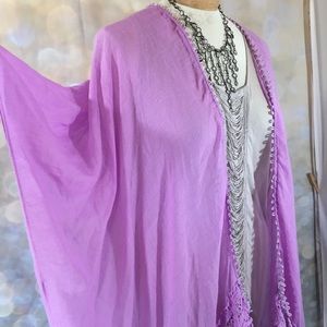 Hinge Swimsuit Cover Up OS Woven Fringe Orchid